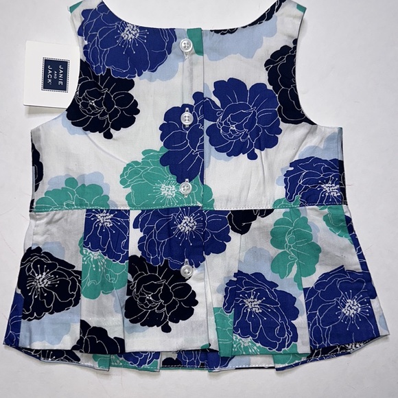 Janie and Jack Girls Floral Top with Bow 6-12 Months Blue/Green/White - Picture 2 of 3